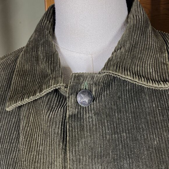 FLAX by Jeanne Engelhart Sz M Green Wide Whale Corduroy Chore Utility Coat Barn - Picture 3 of 11